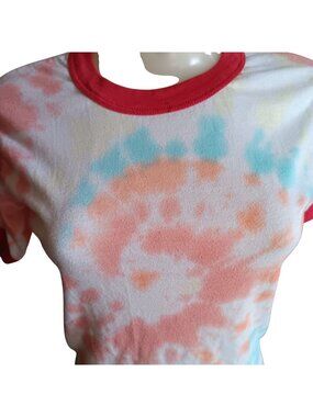 Small Vintage Tie-Dye Ringer T-Shirt Single Stitch Buttery 1980's Hippie Mom USA